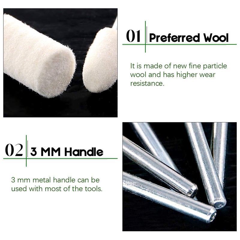 Keadic 100pcs Multifunctional Wool Felt Polishing Bits Mandrel Mounted Grinding Buffing Accessories Attachment Set - 1/8 Inch Shank - Image 4